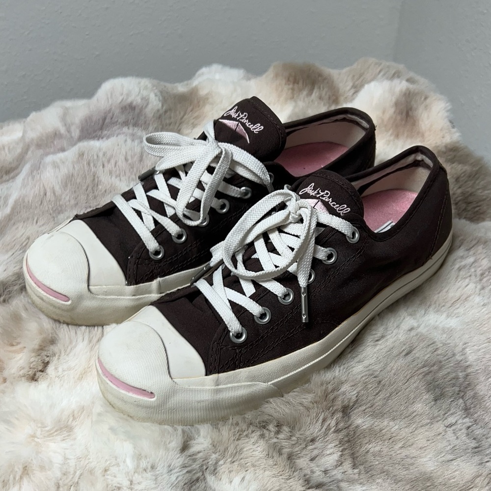 CONVERSE Jack Purcell pink and brown sneakers - size: 8.5 women
